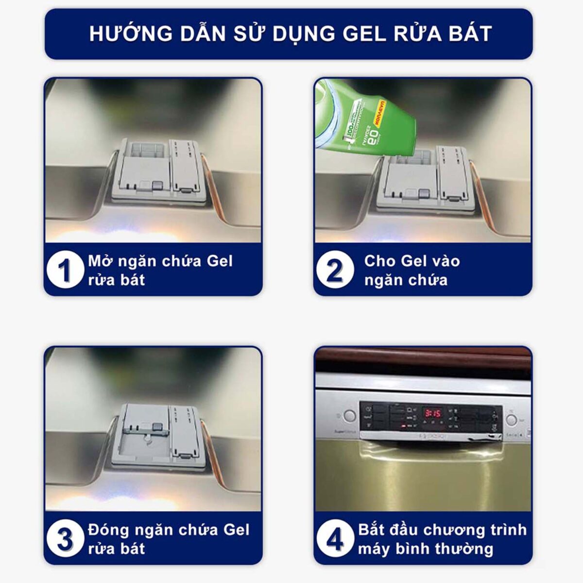 Huong dan su dung Gel rua bat FINISH Power All in 1 chai 1000ml