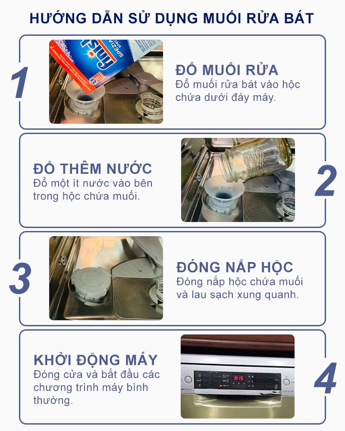 Hướng dẫn sử dụng Muối rửa bát FINISH Salt túi 1kg