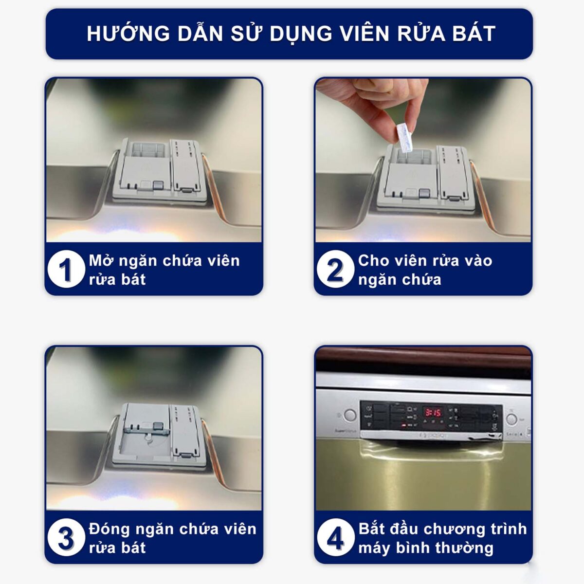 Huong dan su dung Vien rua bat FINISH Power All in 1 max tui 100 vien