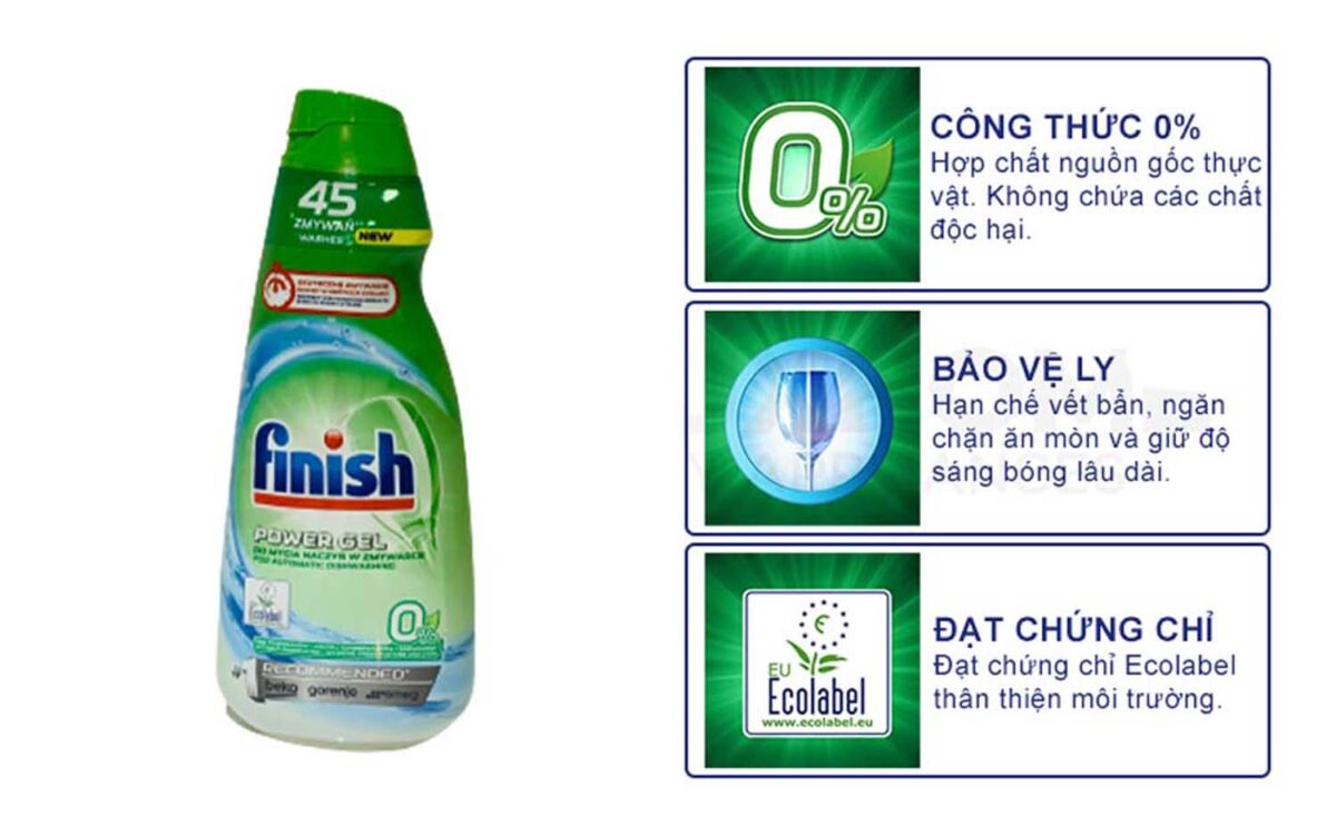 Tinh nang Gel rua bat FINISH Power Eco 0 chai 900ml