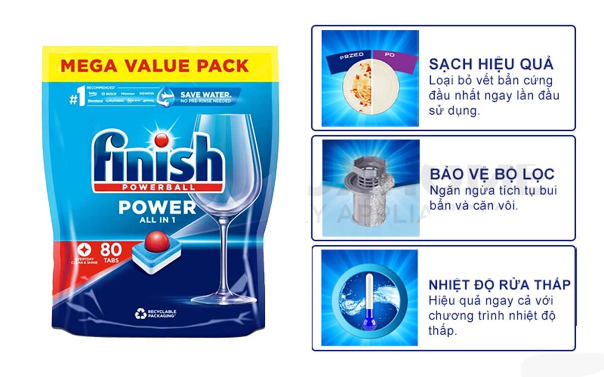 Tinh nang Vien rua bat FINISH Power All in 1 tui 80 vien