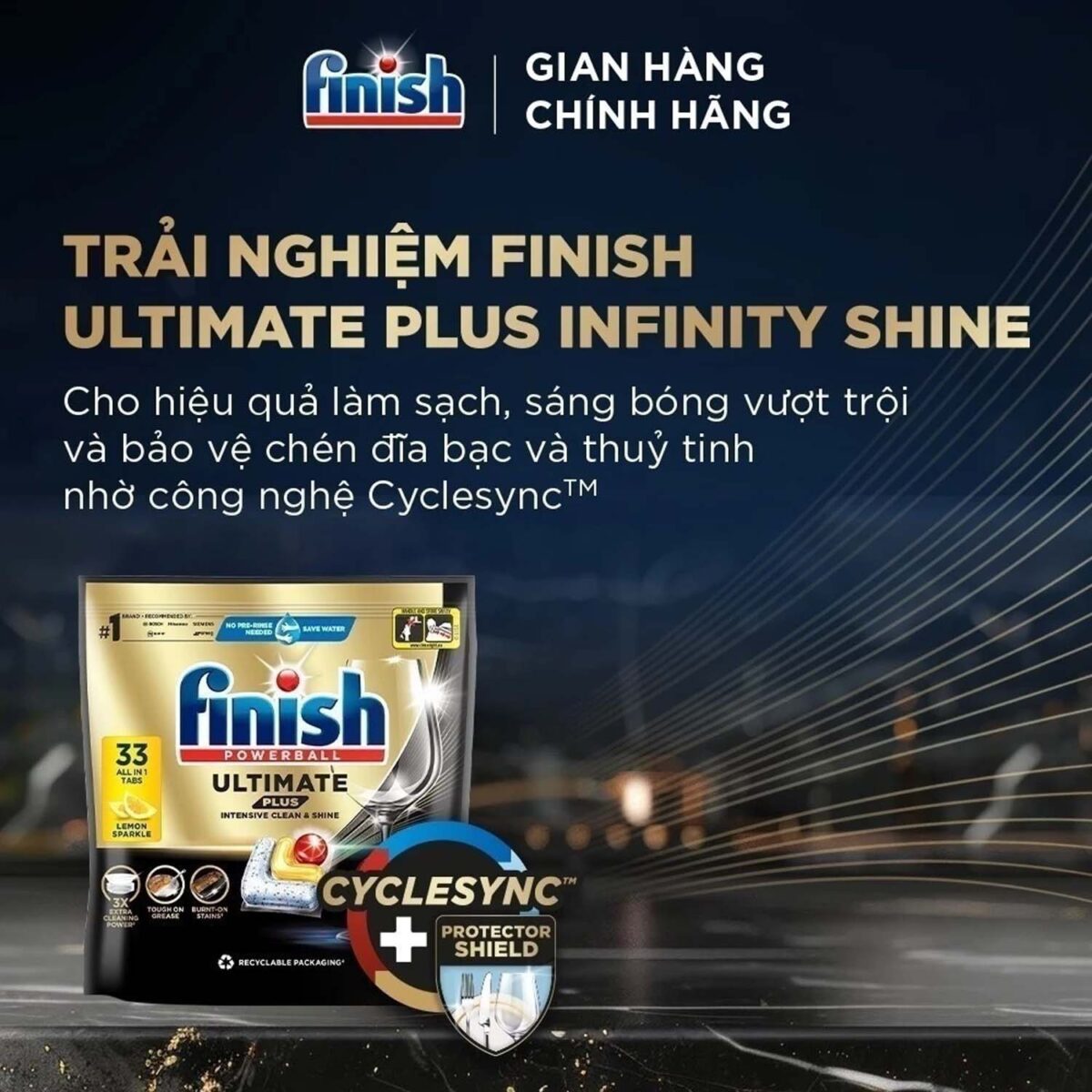 Tinh nang Vien rua bat FINISH Ultimate Plus All in 1 tui 33 vien 1