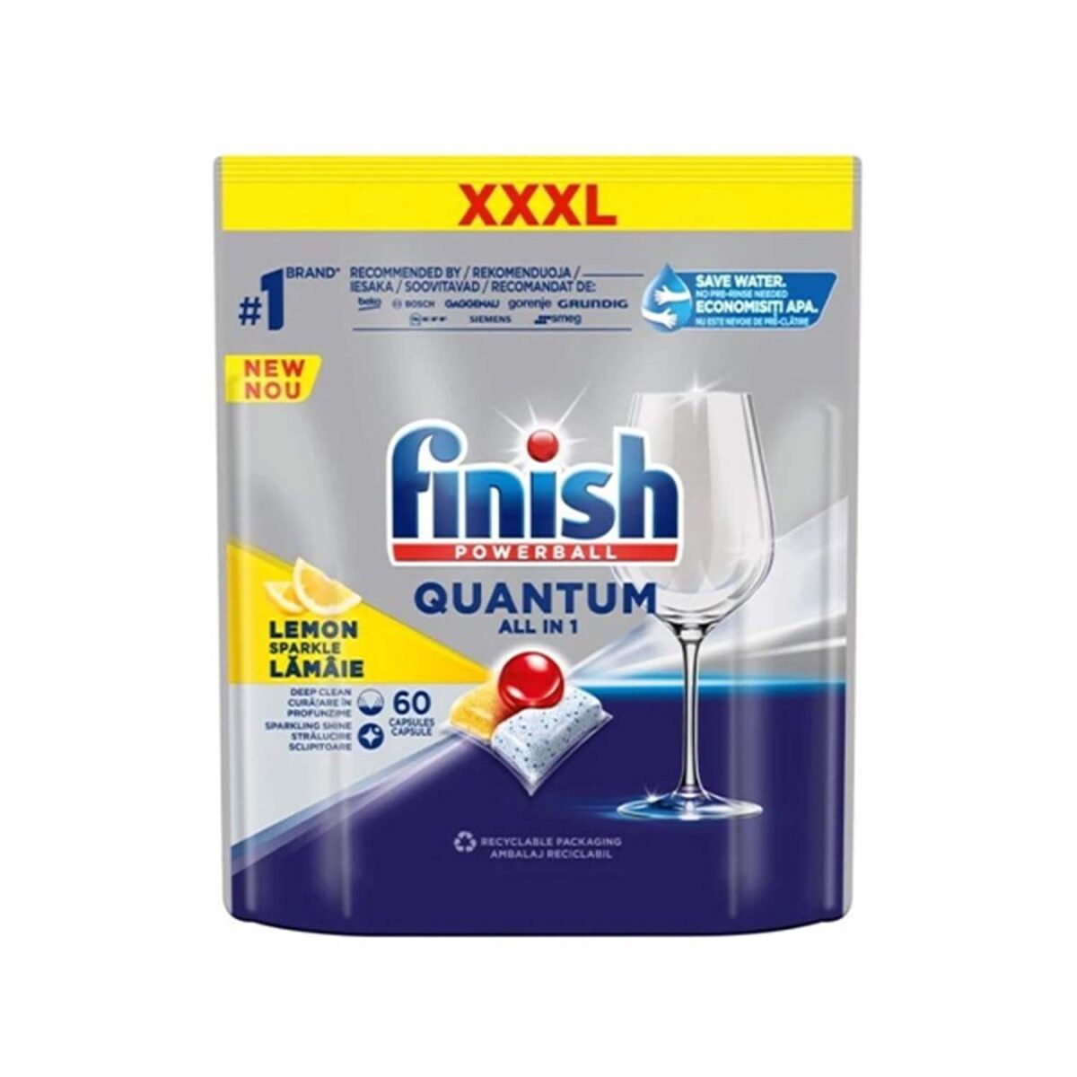 Viên rửa bát FINISH Quantum All in 1 túi 60 viên hương chanh