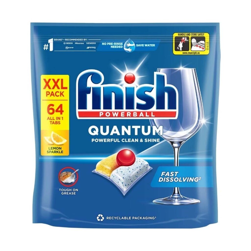 Viên rửa bát FINISH Quantum All in 1 túi 64 viên hương chanh