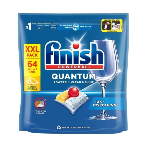 Viên rửa bát FINISH Quantum All in 1 túi 64 viên hương chanh